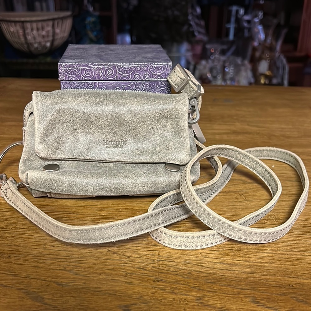 Hammitt VIP Mini Pewter Brush Silver Crossbody Wallet